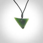 Hand carved pounamu niho, drop pendant. Jade necklace hand made in New Zealand.